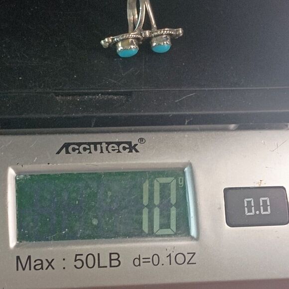 Native Southwest Sterling Silver Double Stone Turquoise Ring Size 7.5 - Picture 6 of 6